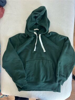 Everlane Deep Green Pullover Hoodie with White Drawcords (small)